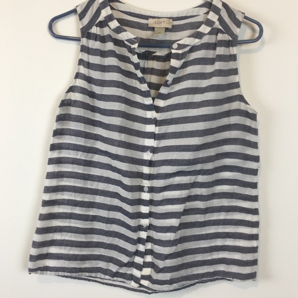 Loft Petite Shirt Striped Blue White Size Medium Petite Sleeveless